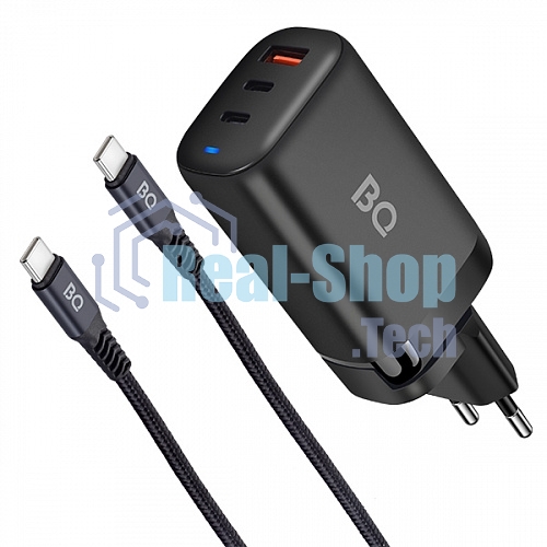 Сетевое зарядное устройство BQ Charger 65W3A01 (3 ports 2*Type-C + USB, 65W with 2m Type-C cable) черный