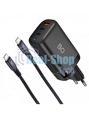 Сетевое зарядное устройство BQ Charger 65W3A01 (3 ports 2*Type-C + USB, 65W with 2m Type-C cable) черный