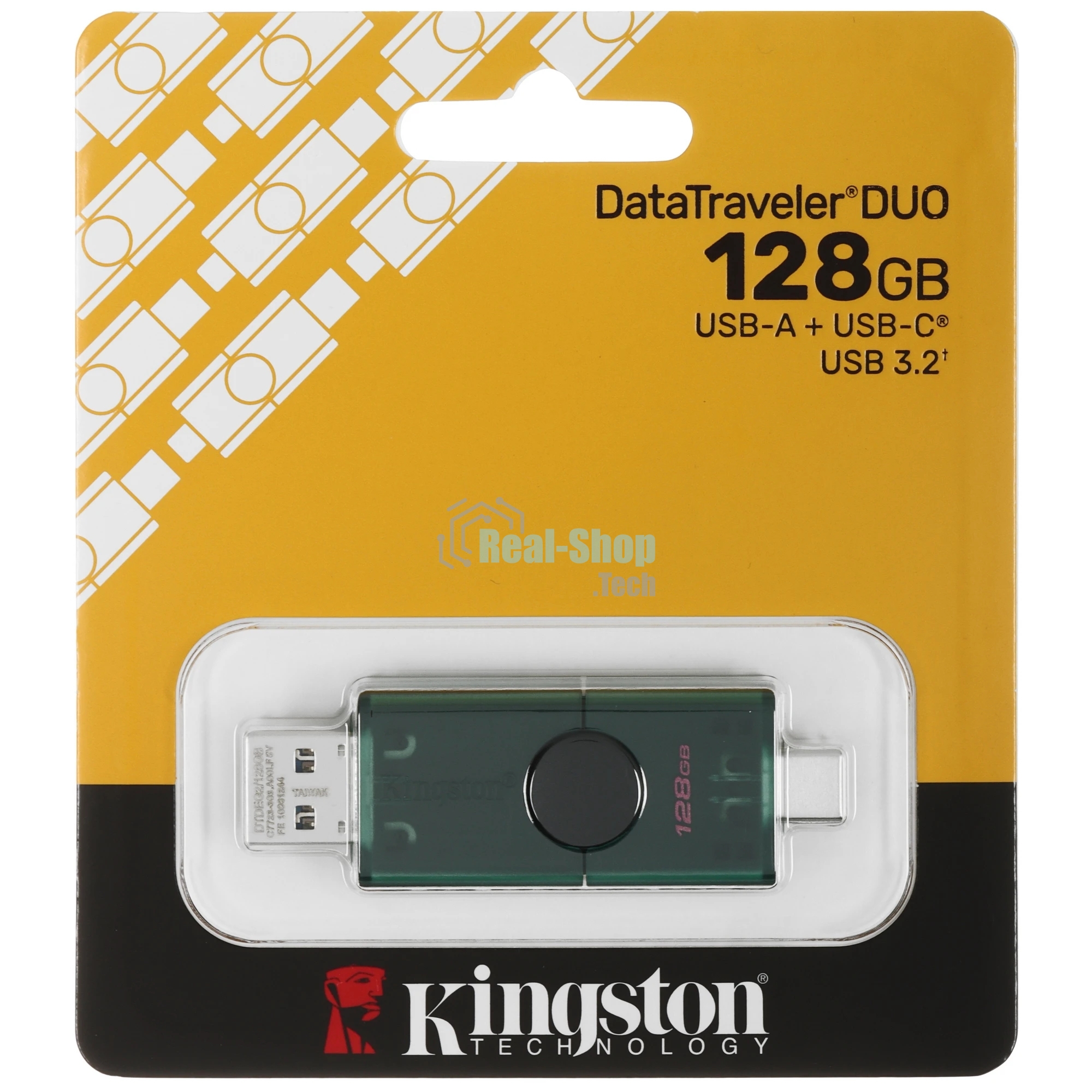 Флешка USB Kingston DataTraveler Duo (DTDEG2/128Gb), 128Gb, USB 3.2/Type-C, R/W 100/60, зеленая