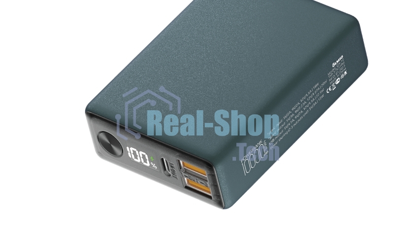 Портативный аккумулятор OLMIO QX-10, 10000mAh, 22.5W, QuickCharge3.0/PowerDelivery, LCD, темно-зеленый