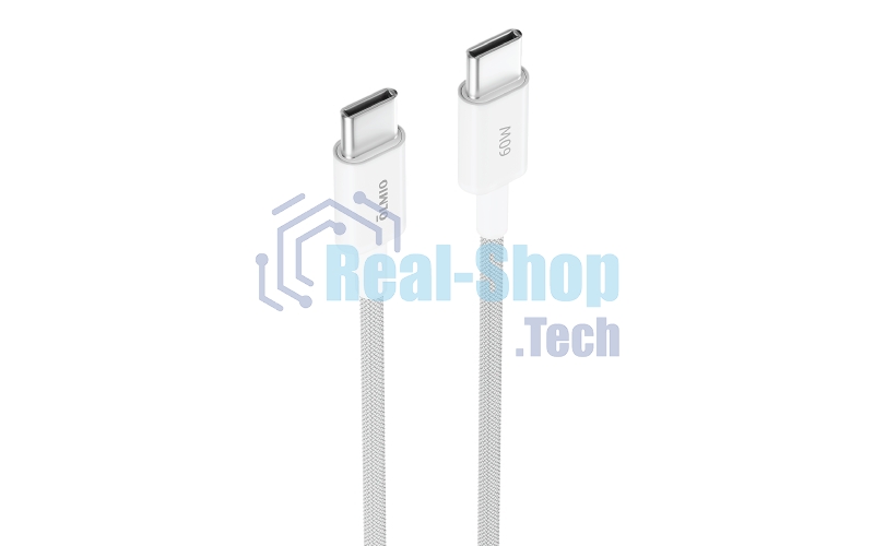 Кабель OLMIO SIMPLE, Type-C - Type-C, 60W 3A, 1.2м, тканевая оплетка, белый