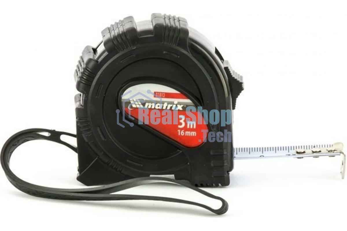 Рулетка Matrix, 3 м х 16 мм, обрезиненный корпус, черный