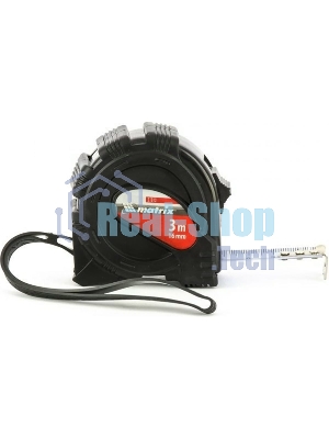 Рулетка Matrix, 3 м х 16 мм, обрезиненный корпус, черный