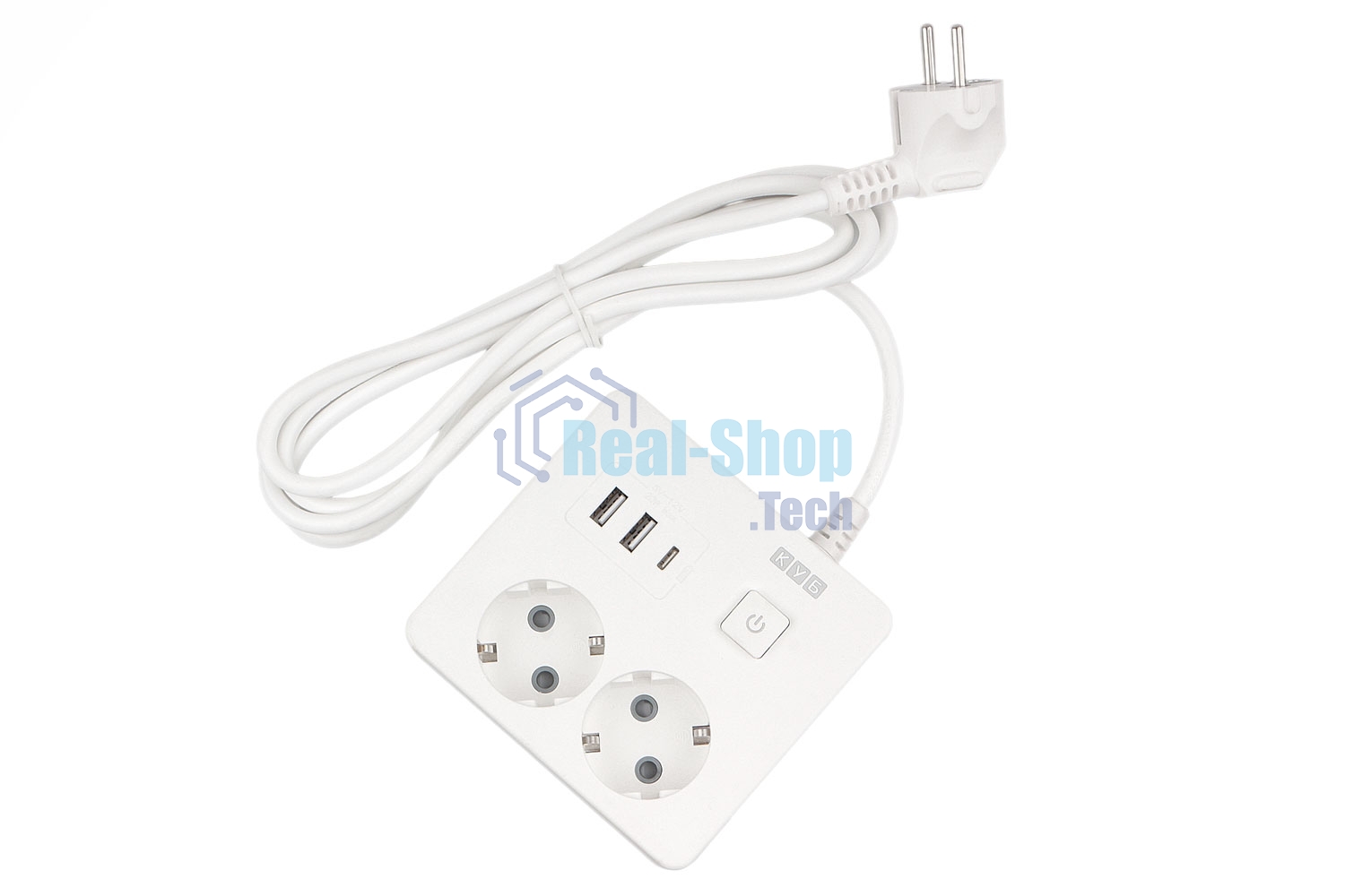 Бытовой удлинитель PowerCube, 2 р с/з вык.,3USB, 3500 Вт, 16А, 1.9 м, 3x1,0 (белый) квадрат