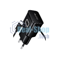 Сетевое зарядное устройство Qumo Energy (Charger 0025) 2.1A, встроенный кабель TYPE-C, черный