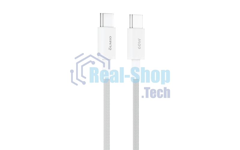 Кабель OLMIO SIMPLE, Type-C - Type-C, 60W 3A, 1.2м, тканевая оплетка, белый