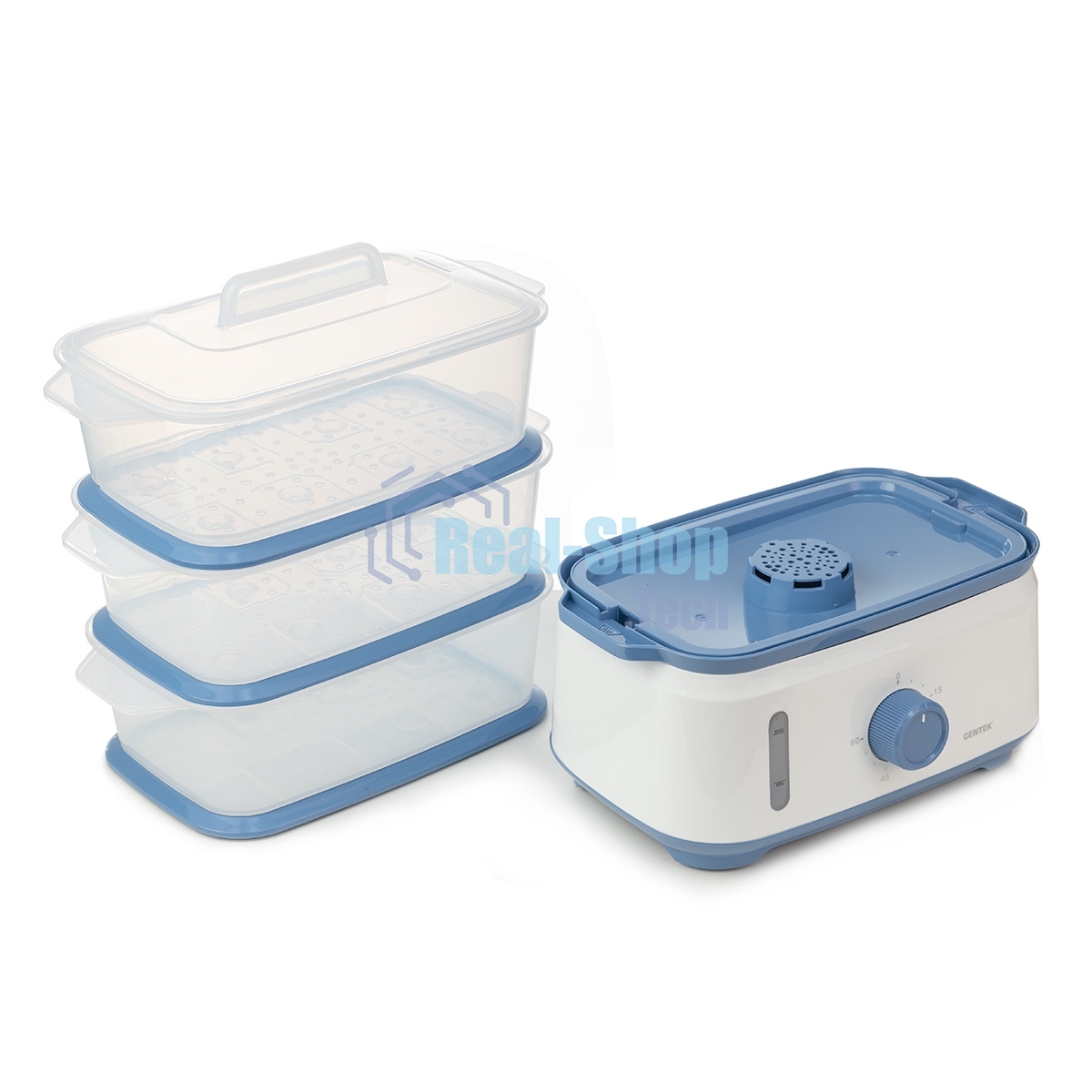 Пароварка электрическая Centek CT-1462 9л 1050Вт, таймер 60 мин, 3 контейнера, чаша для риса, резервуар 1,5л.