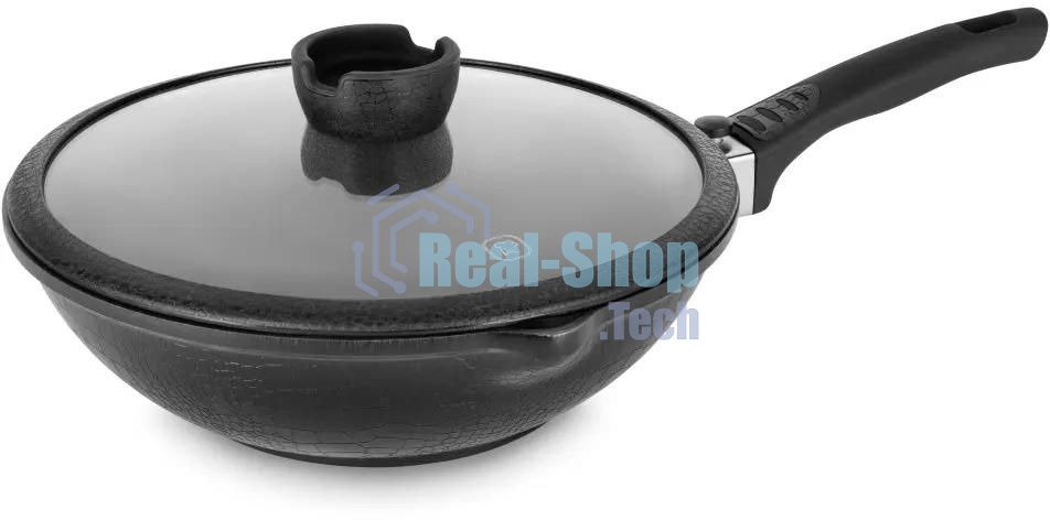 Сковорода ВОК Rondell Escurion RDA-870, 28 см, съемная ручка, с крышкой, черный