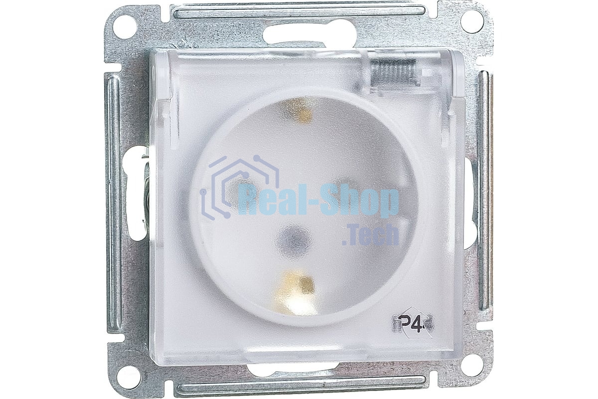 Механизм розетки 1-м СП AtlasDesign AQUA с заземл. защ. шторки с защ. крышкой 16А IP44 белый, SchE ATN440146