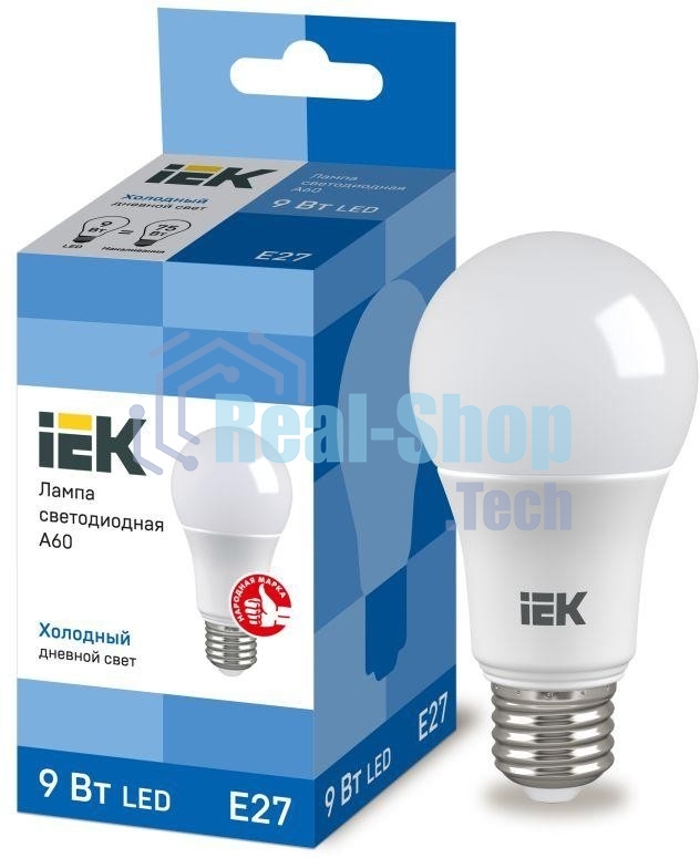 Лампа светодиодная IEK LLE-A60-9-230-65-E27 ECO A60 9 Вт грушевидная 230В 6500К E27