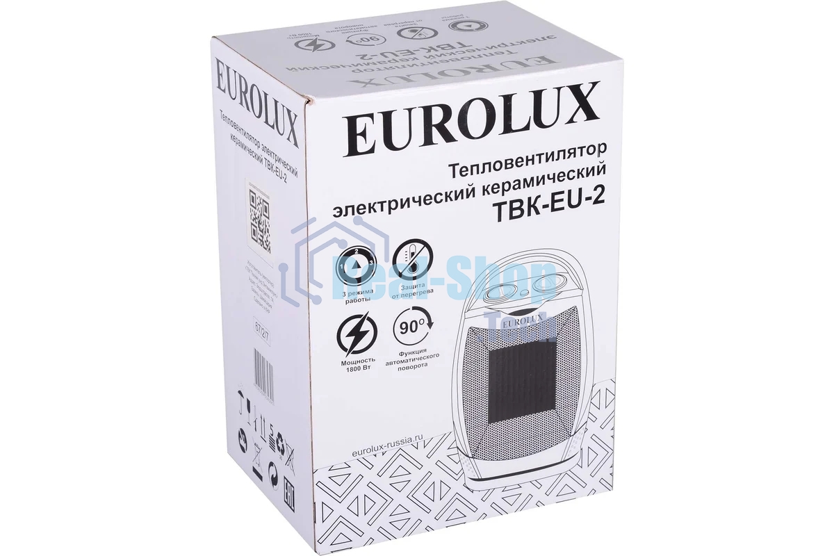 Тепловентилятор EUROLUX ТВК-EU-2, серый, 1800 Вт, 22 м2, термостат, 3 режима 67/2/7