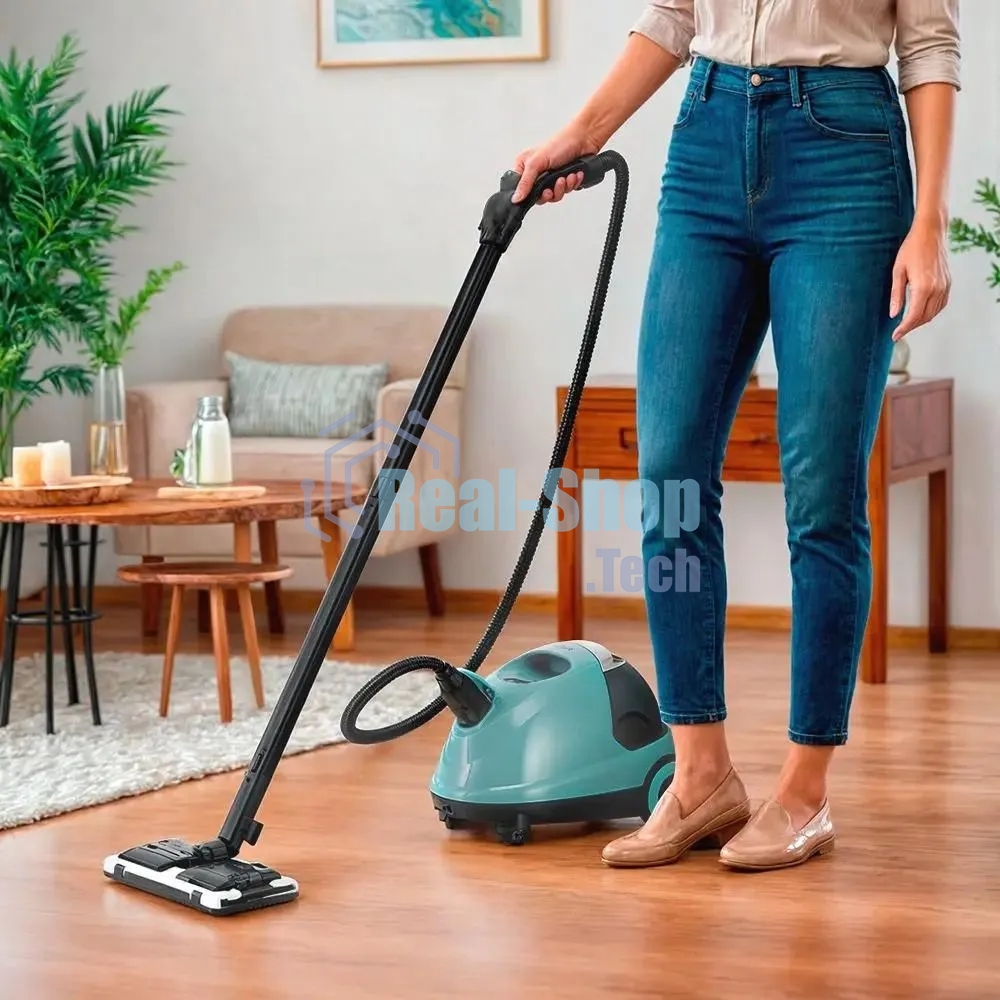 Пароочиститель напольный Kitfort КТ-9187 2000Вт черный/бирюзовый