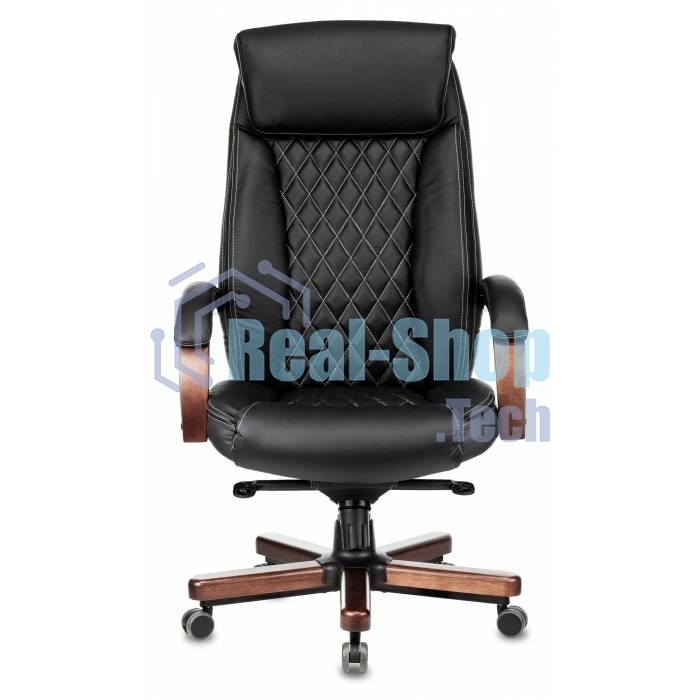 Кресло руководителя Бюрократ T-9924WALNUT черный, кожа, с подголов. крестовина металл/дерево