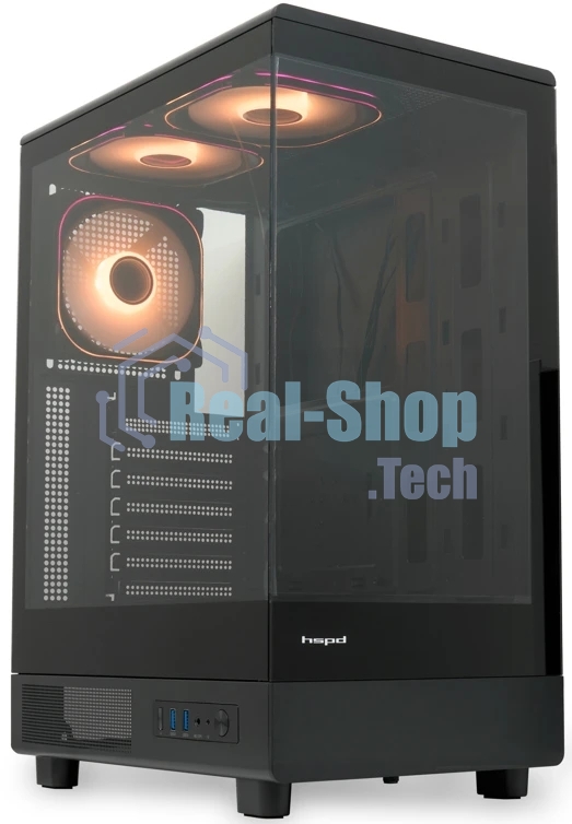 Компьютерный корпус HSPD F510, Panoramic Mid Tower, черный, TG, 0.5 SPCC, 3x120мм ARGb ATX, mATX, mITX 180/280/160мм 1x2.5