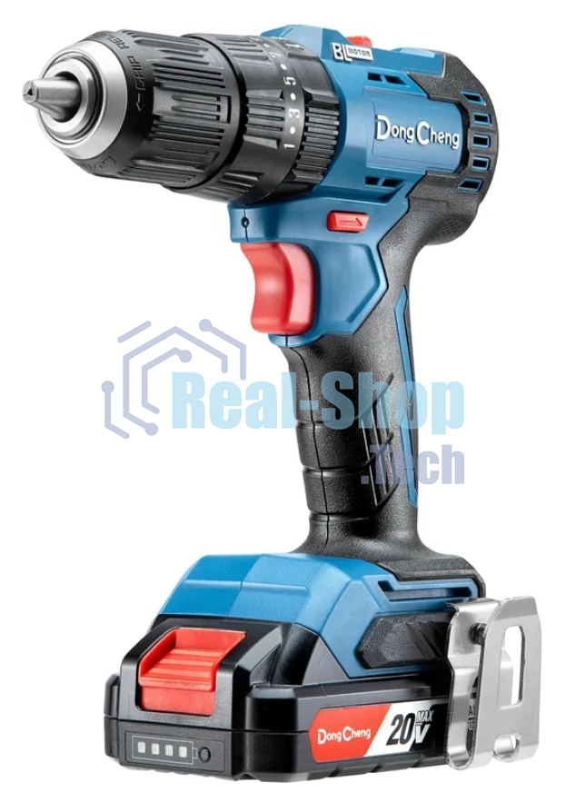 Дрель-шуруповерт DongCheng DCJZ2050i, 20 В, 2 Ач, 50 Нм, бесщеточный, ударный