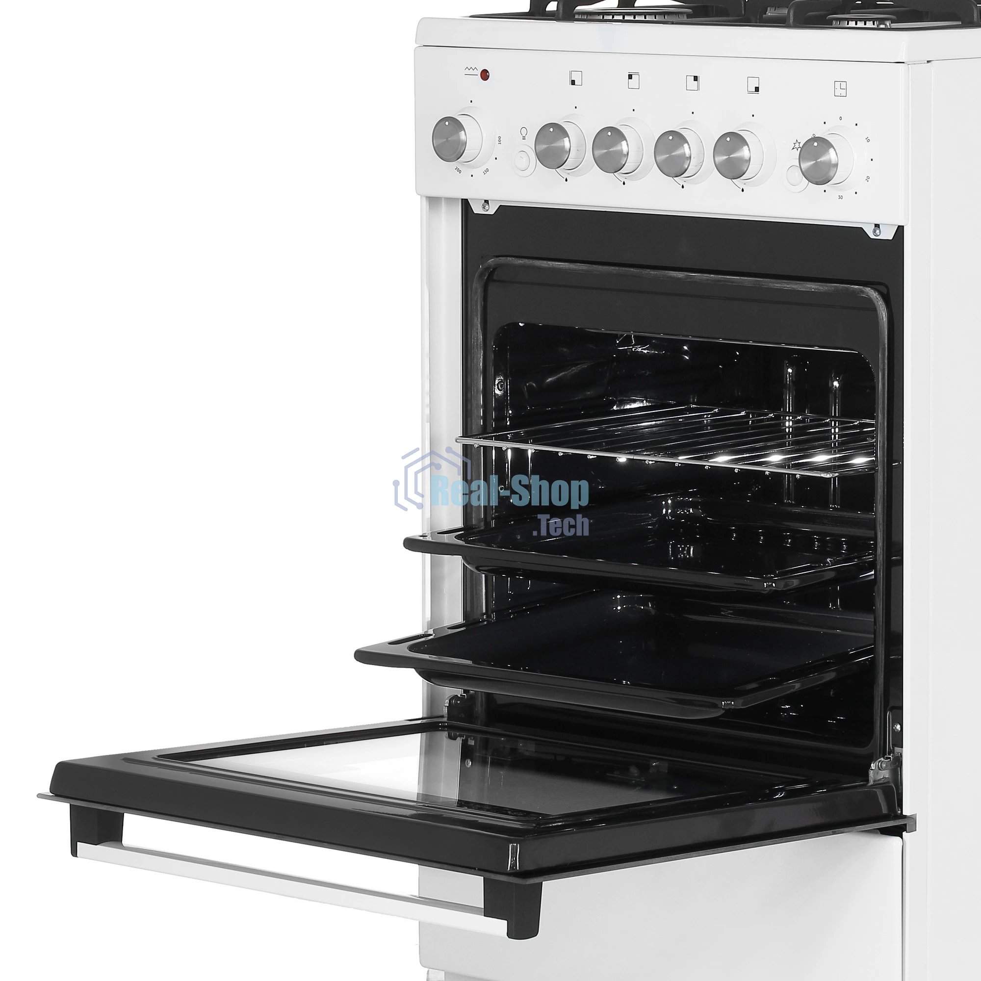 Плита комбинированная De Luxe 5040.40ГЭ (КР) ЧР белый, конфорок 4 шт, духовка 43 л, 50 см x 85 см x 50 см