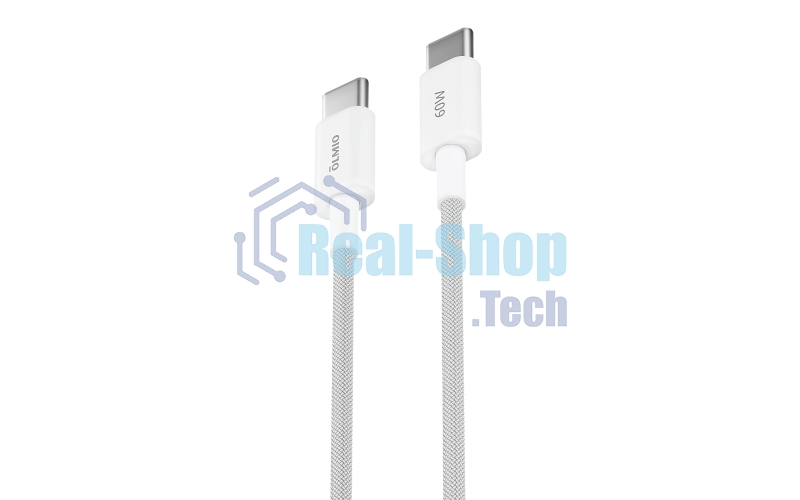 Кабель OLMIO SIMPLE, Type-C - Type-C, 60W 3A, 1.2м, тканевая оплетка, белый