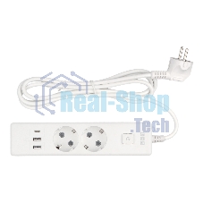 Бытовой удлинитель PowerCube, 2 р с/з вык.,3USB, 3500 Вт, 16А, 1.9 м, 3x1,0 (белый) PC-4-2M