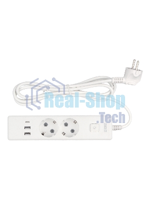 Бытовой удлинитель PowerCube, 2 р с/з вык.,3USB, 3500 Вт, 16А, 1.9 м, 3x1,0 (белый) PC-4-2M