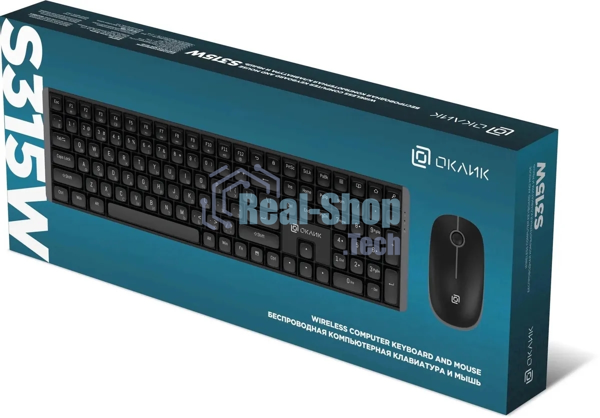 Комплект клавиатура+мышь Оклик S315W беспроводной USB 1600 DPI черный (1978741)