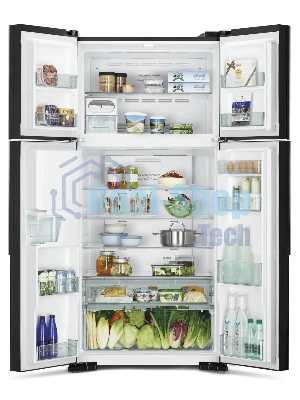 Холодильник Hitachi R-W660PUC7 GBK черный двухкамерный 396/144л морозилка сверху, No Frost, Side by Side