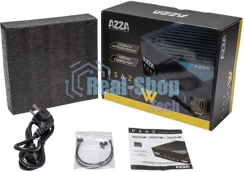 Блок питания, Azza, PSAZ-750W, 750Вт, 80 PLUS bronze, 120мм, черный