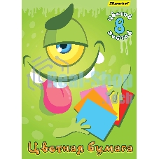 Бумага цветная Silwerhof одност. 8л. 8цв. A4 Монстрики 50г/м2 2диз. обл.бум.офсет скрепка