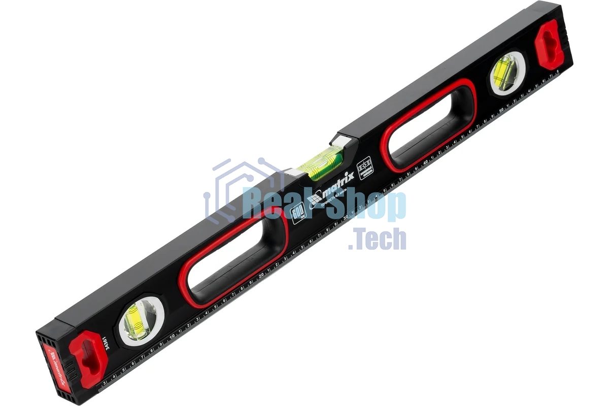 Уровень алюминиевый Matrix, усиленный, фрезерованный, 3 глазка, 2 комп. рукоятки, 600 мм