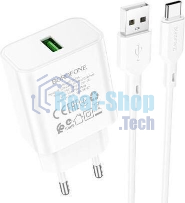 Сетевое зарядное устройство BOROFONE (6974443388596) BA72Aa White 1USB 3.0A QC3.0 18W быстрая зарядка