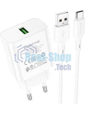 Сетевое зарядное устройство BOROFONE (6974443388596) BA72Aa White 1USB 3.0A QC3.0 18W быстрая зарядка