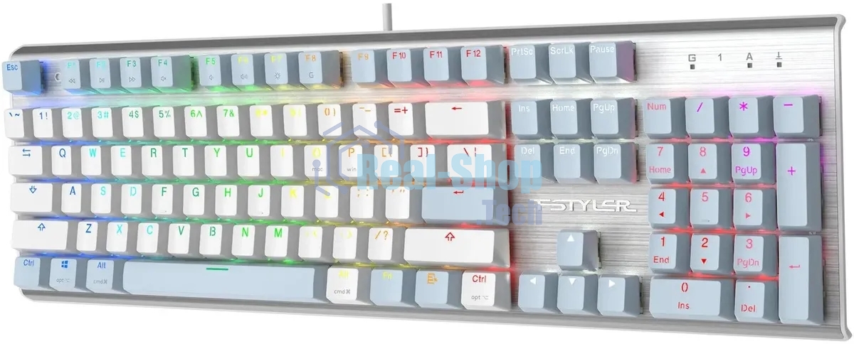 Клавиатура проводная A4Tech Fstyler FS100 Neon, USB, синий/белый