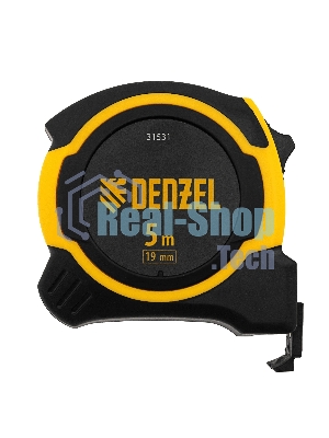Рулетка Denzel 5м х 19мм, двухкомп. корпус, магнитный обрезиненный зацеп