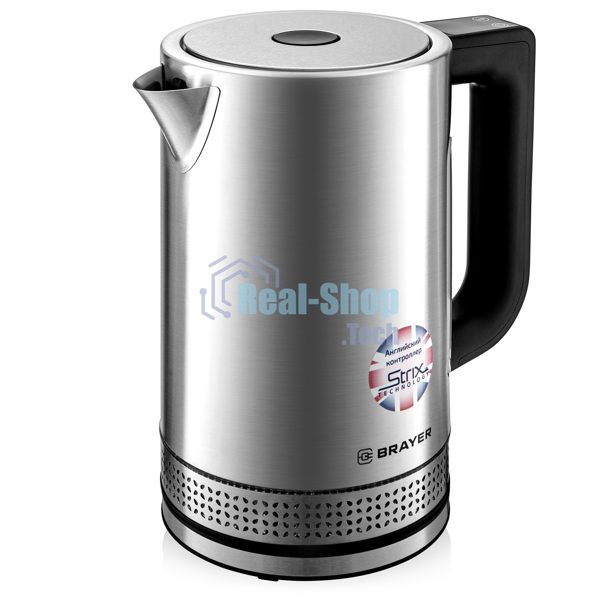 Чайник электрический BRAYER BR1060 2200 Вт, 1,7 л, стальной/черный