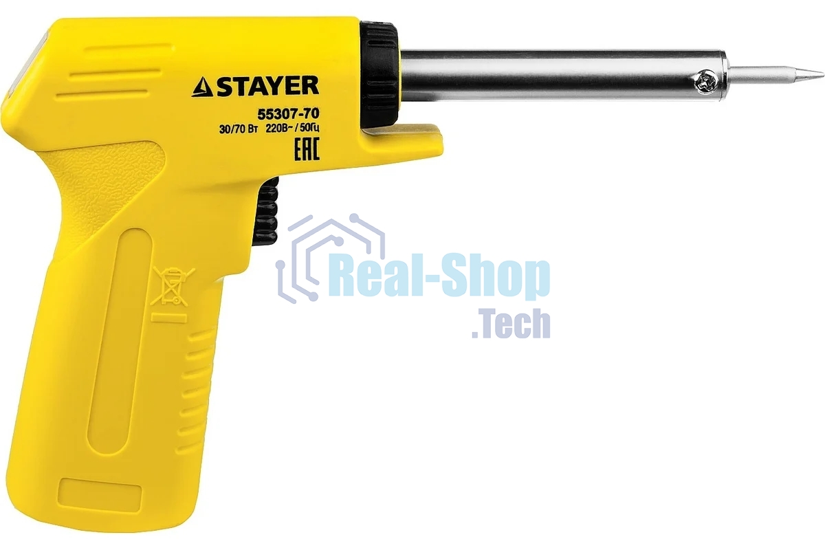 Паяльник STAYER 55307-70 master с пистолетной пластмассовой рукояткой 30 - 70Вт конус