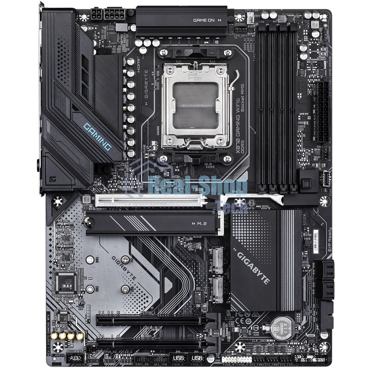 Материнская плата Gigabyte X870 GAMING WIFI6, AM5, AMD X870, 4xDDR5, 4xSATA, 3xM.2, 1xPCIe 5.0 x16, 2xPCIe 3.0 x1, 1xHDMI, 2xUSB-C (DisplayPort Alt Mode), 1x2.5Gb LAN, Wi-Fi 6, Bluetooth 5.3, 2xUSB-C 40Gbps, 1xUSB-A 10Gbps, 3xUSB-A 5Gbps, 4xUSB-A 2.0, 3x3.5 мм, 7.1, ATX