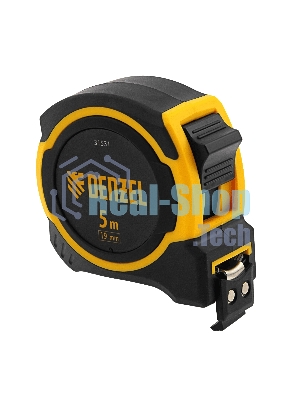 Рулетка Denzel 5м х 19мм, двухкомп. корпус, магнитный обрезиненный зацеп