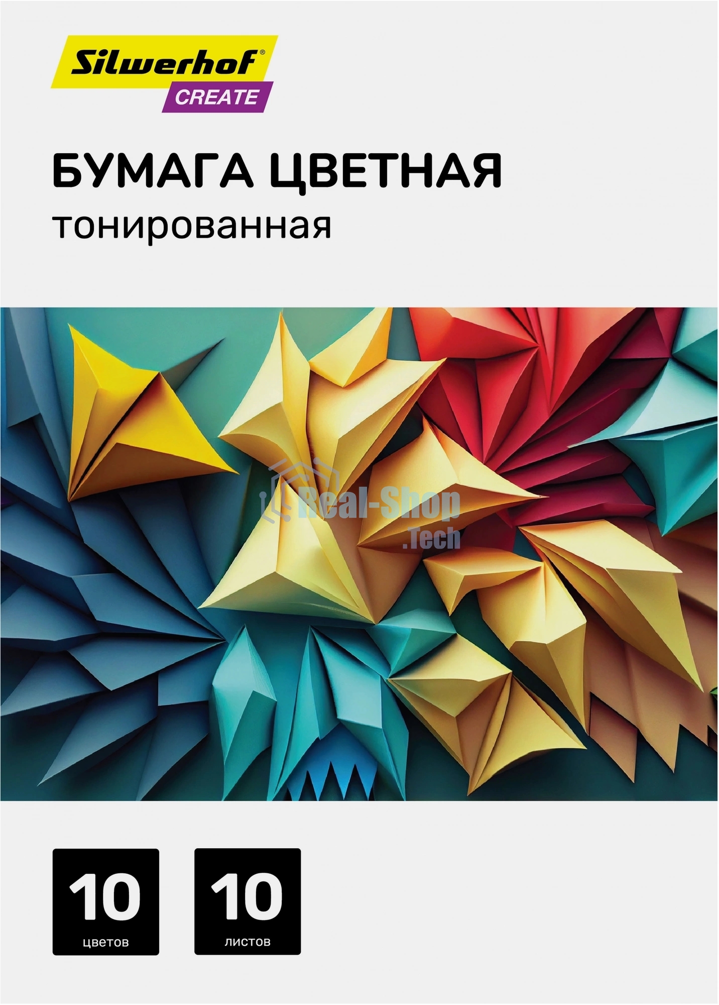 Бумага цветная Silwerhof тонир. 10 л. 10цв. A4 CREATE 80г/м2 папка