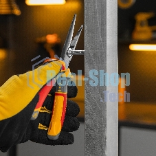 Длинногубцы прямые Denzel диэлектрические рукоятки до 1000 В, трехкомпонентные рукоятки, 205 мм