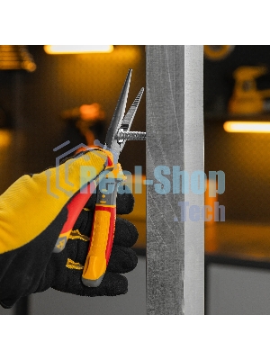 Длинногубцы прямые Denzel диэлектрические рукоятки до 1000 В, трехкомпонентные рукоятки, 205 мм