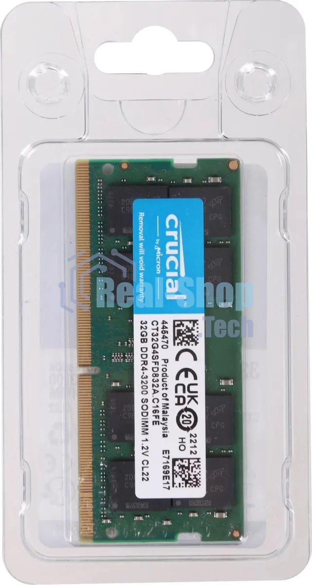 Оперативная память Crucial, DDR4, 32Gb (1x32 Gb), 3200 MHz, CL22, SO-DIMM, OEM