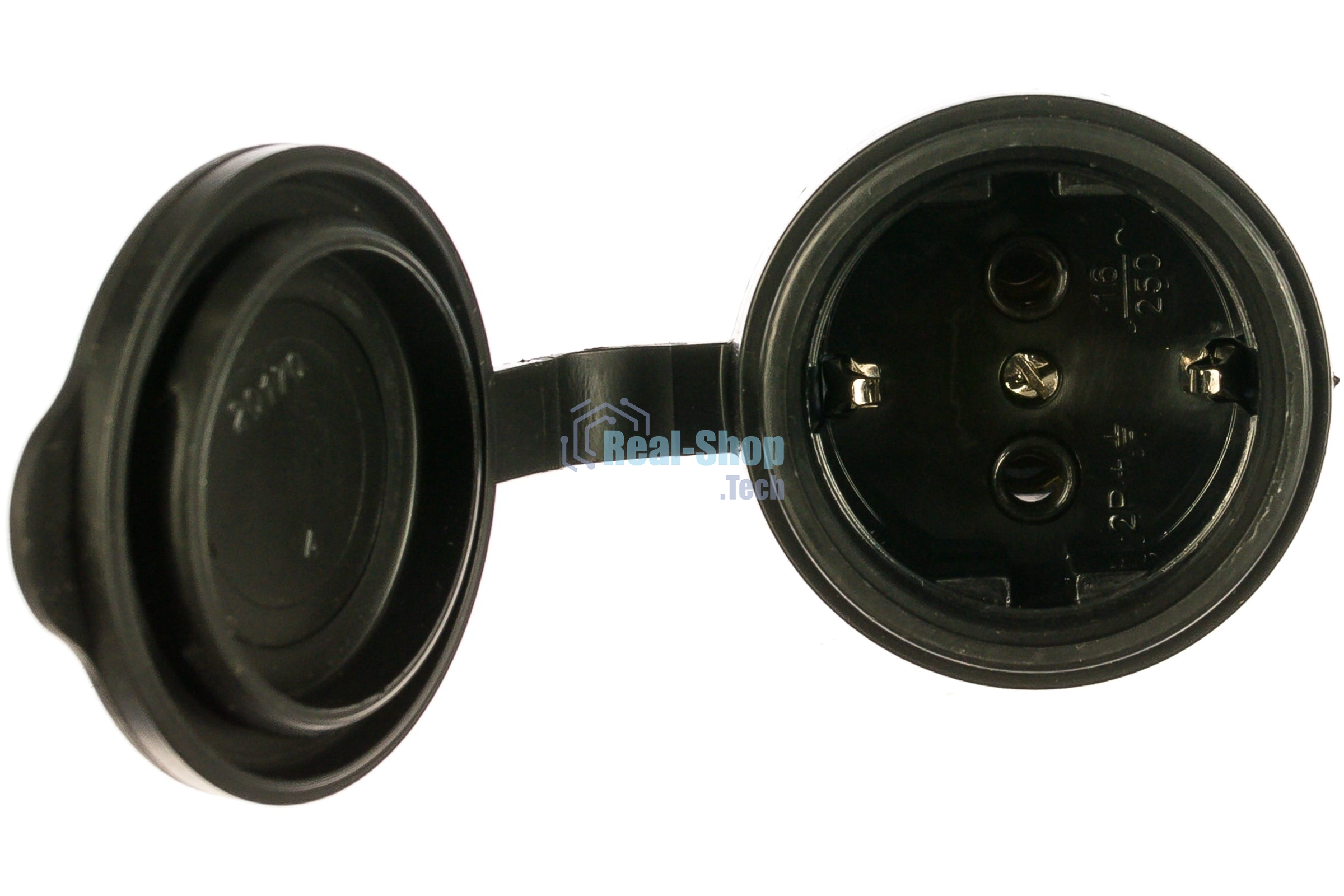 Розетка 1-м Омега РБп13-1-0м с защ. крышкой переносная с заземл. IP44 черный каучук ИЭК PKR21-016-2-K02