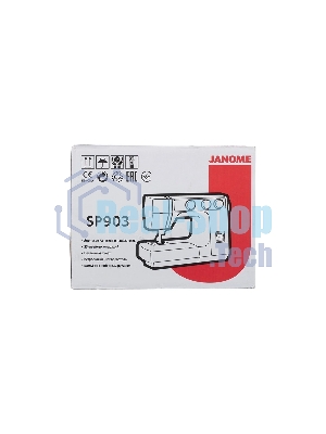 Швейная машина Janome SP903 белый/синий, электромеханическая, вертикальный качающийся, 25 операций, автоматическая петля