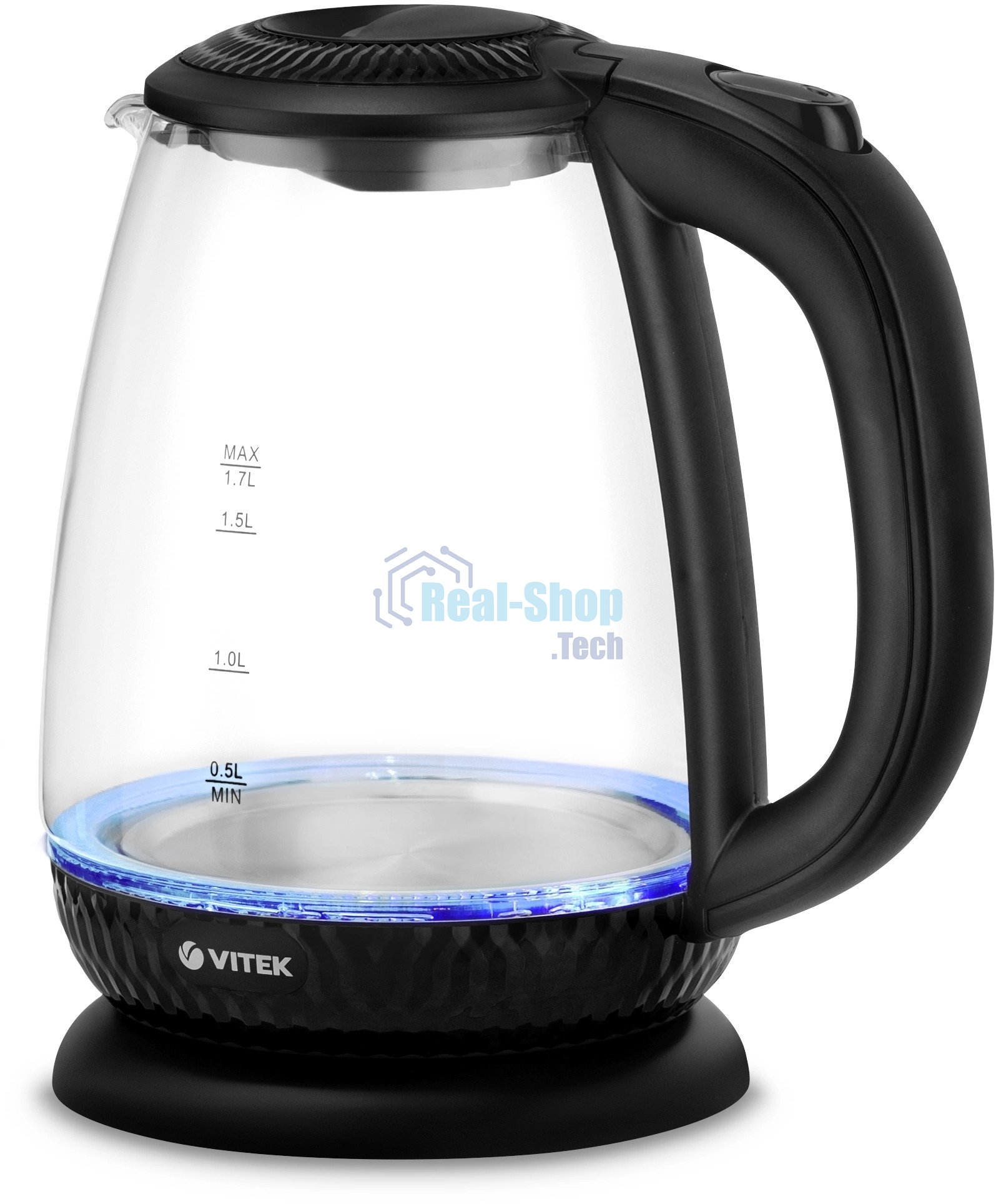 Чайник электрический Vitek VT-7074 1.7л. 2200Вт прозрачный/черный корпус: стекло/пластик