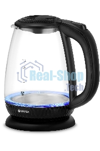 Чайник электрический Vitek VT-7074 1.7л. 2200Вт прозрачный/черный корпус: стекло/пластик