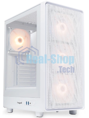 Компьютерный корпус HSPD M510, Mesh Mid Tower, белый, TG, 0.5 SPCC, 4x120мм ARGb ATX, mATX, mITX 180/280/160мм 1x2.5