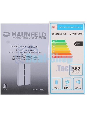 Холодильник Maunfeld MFF177NFW белый глянец двухкамерный 263/170л морозилка сбоку, No Frost, Side by Side