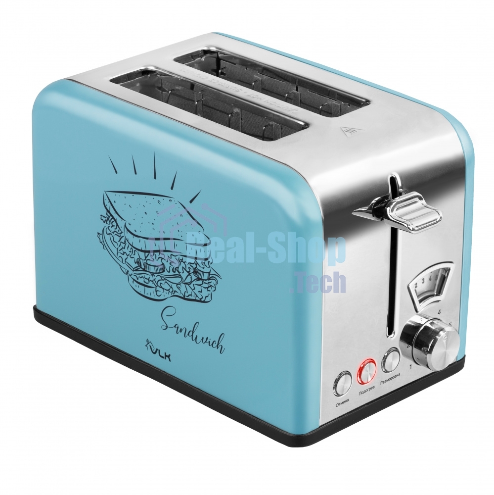 Тостер VLK Palermo 100, мощность 900 Вт, голубой, 5 регулировок поджаривания