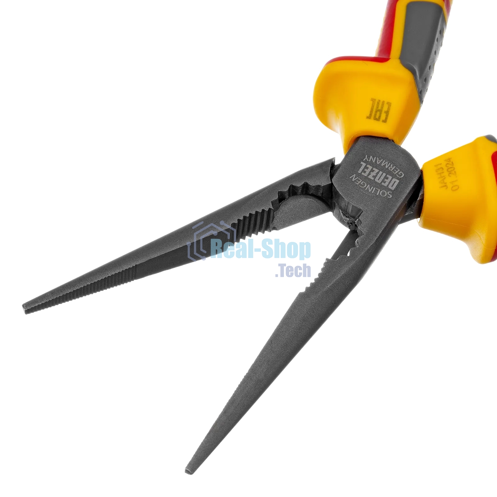 Длинногубцы прямые Denzel диэлектрические рукоятки до 1000 В, трехкомпонентные рукоятки, 205 мм