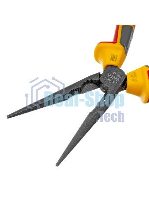 Длинногубцы прямые Denzel диэлектрические рукоятки до 1000 В, трехкомпонентные рукоятки, 205 мм