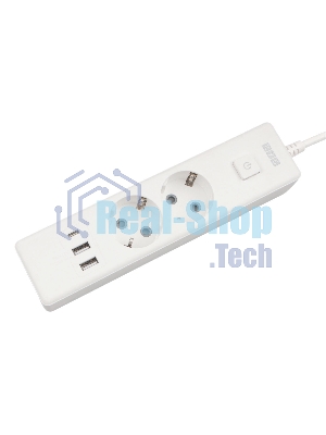 Бытовой удлинитель PowerCube, 2 р с/з вык.,3USB, 3500 Вт, 16А, 1.9 м, 3x1,0 (белый) PC-4-2M